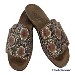 Naot Skylar Flat Slide Sandal Golden Python Print Leather Size 40/US Sz 9